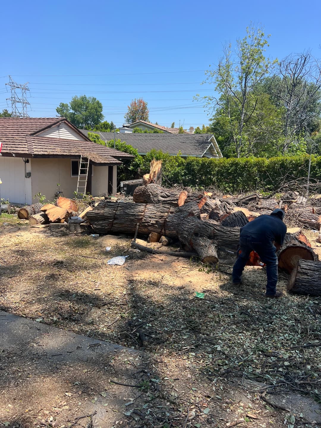 picture of a handyman splitting wood into pieces